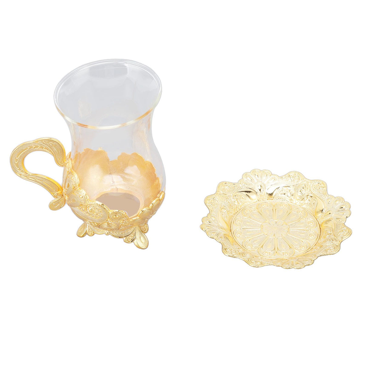 Gold Coffee Cups European Beautifully Carved Coffee Cup Elegant Retro Zinc Alloy Teacup with Saucer for Bar Tea Table