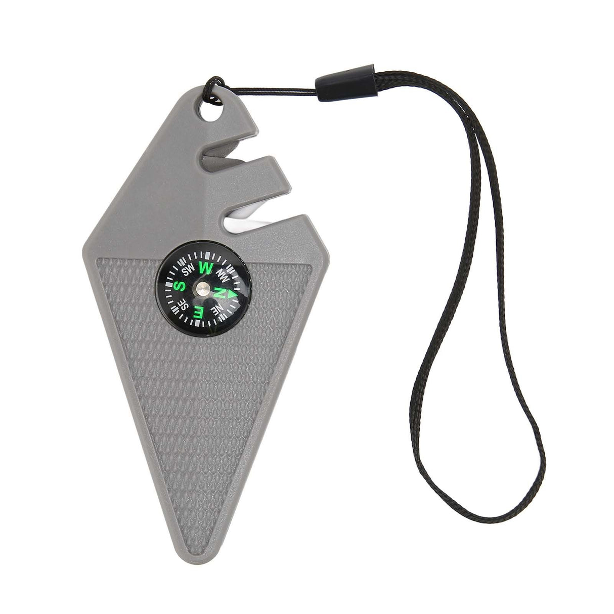 2PCS 6 in 1 Outdoor Knife Sharpener with Compass Survival Whistle Fish Hook Grinding Polishing Portable Gray