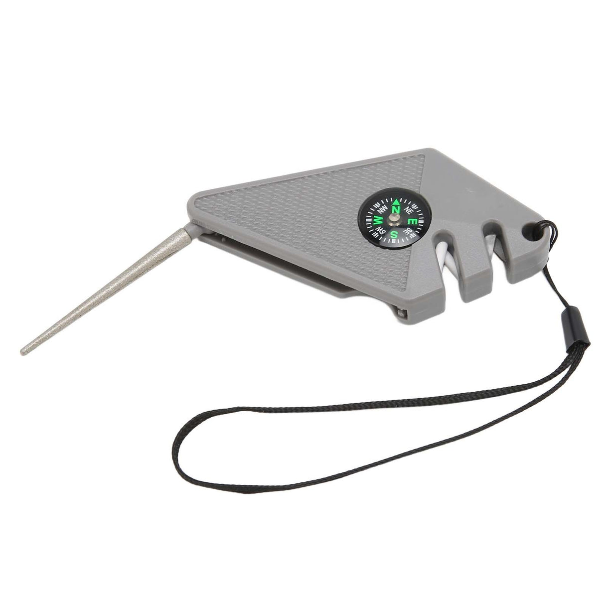 2PCS 6 in 1 Outdoor Knife Sharpener with Compass Survival Whistle Fish Hook Grinding Polishing Portable Gray