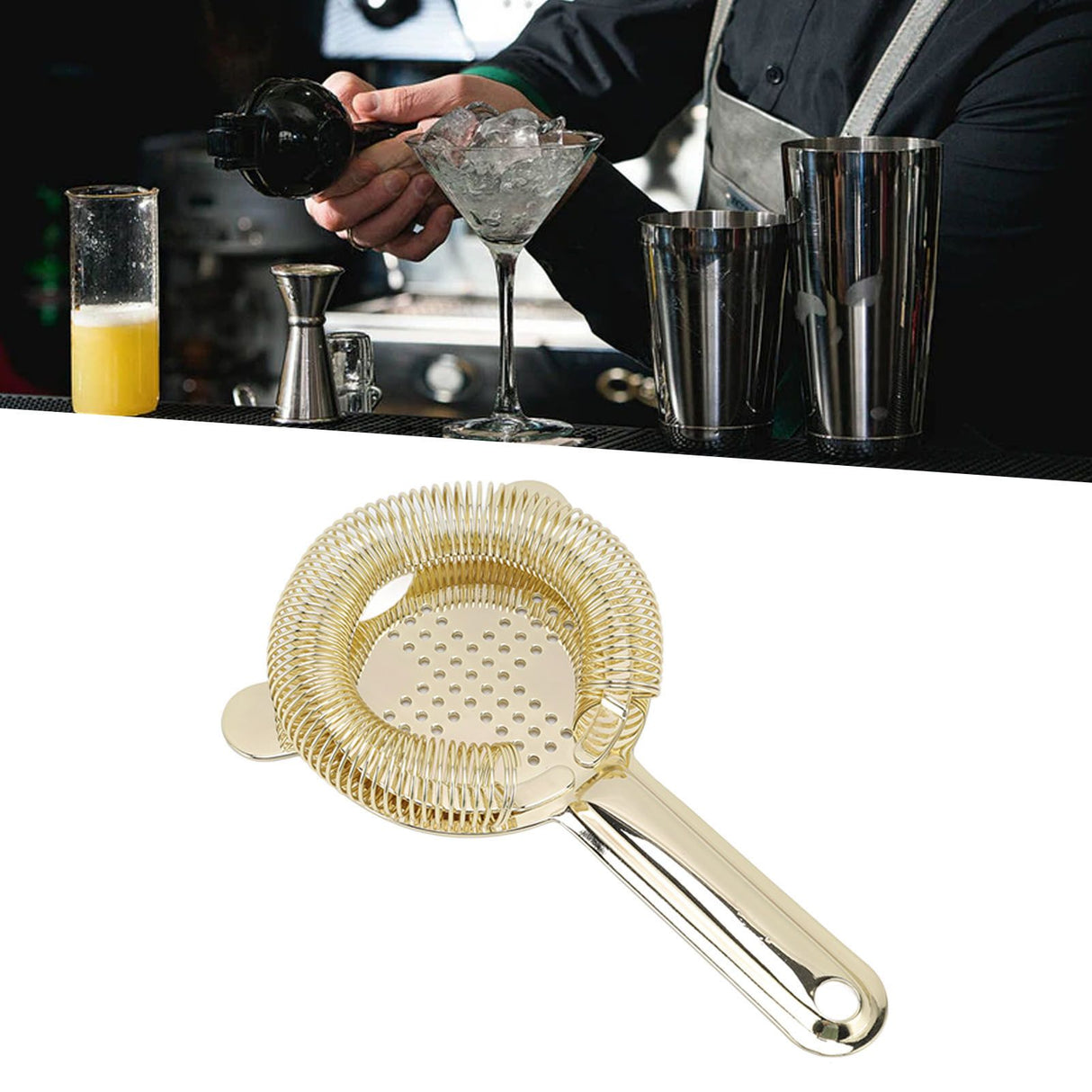Cocktail Strainer Anti Rust Efficient Filtering 304 Stainless Steel Strainer Bar Tool for Home Mini Bars Clubs Restaurants Gold
