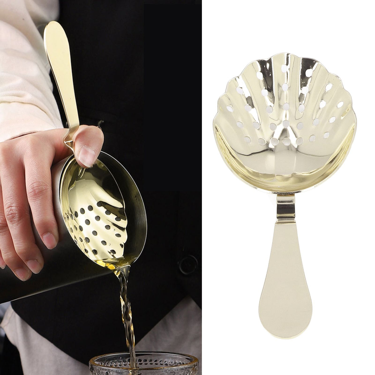 Cocktail Strainer Anti Rust Efficient Filtering Stainless Steel Strainer Bar Tool for Home Mini Bars Clubs Restaurants Gold