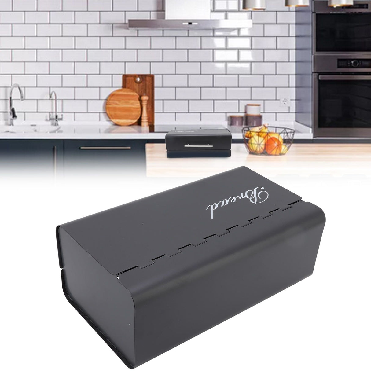 Bread Bin Large Capacity Save Countertop Space Bread Storage Container with Clamshell Door for Home Kitchen Office Dark Grey