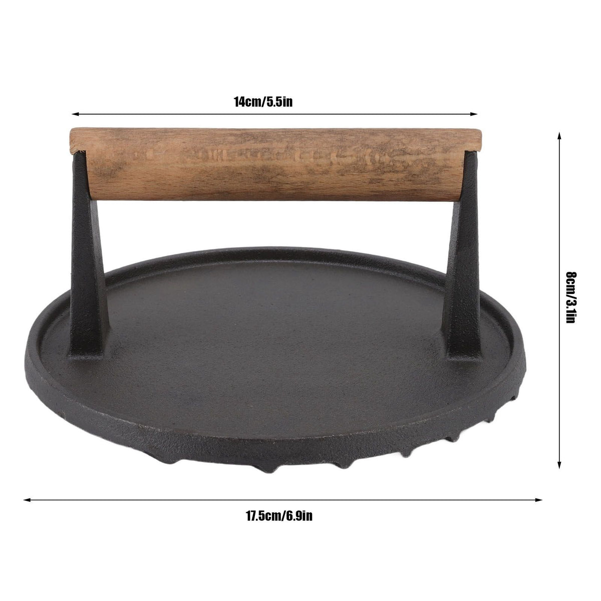 Cast Iron Grill Press Round Heavy Duty 3 Lbs Prevent Scalding Burger Press with Handle for Kitchen