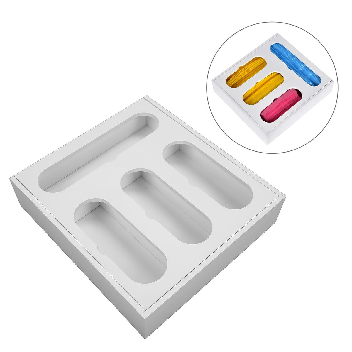 Food Storage Bag Container Bamboo Polished Finish Drawer Design Food Bag Storage Box for Kitchen Home White