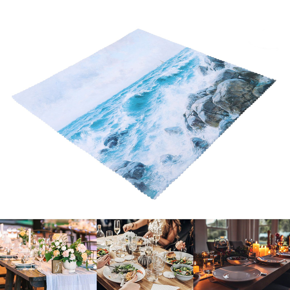 Table Cloths Easy Cleaning Natural Casual Style Decorative Practical Polyester Fiber Tablecloths Decoration for Restaurant Sea Waving Rock Pattern 140x180cm