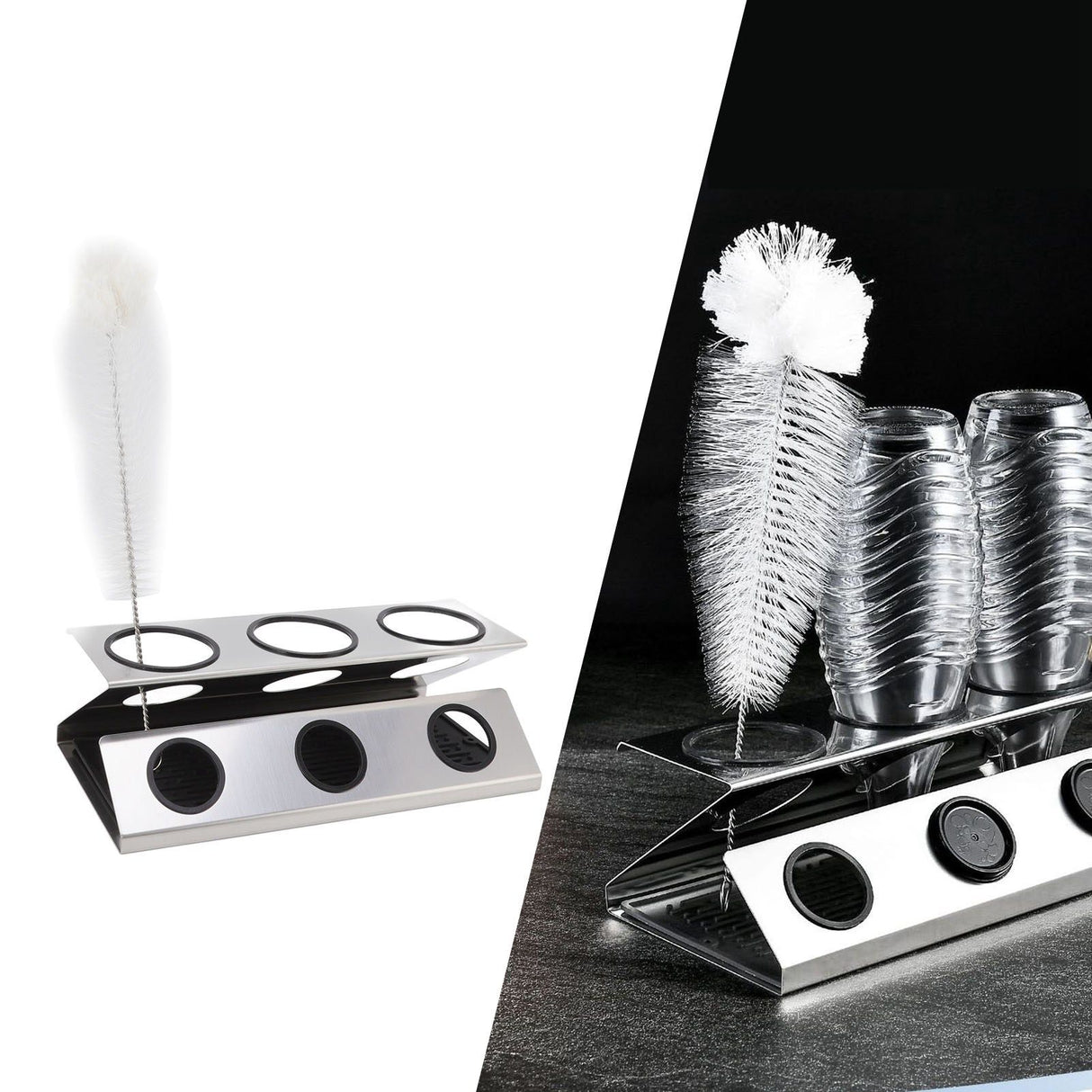 Bottle Drain Drying Rack 304 Stainless Steel Silicone Pad Silver 3 Holes Soda Bottle Drying Rack for Home Kitchen