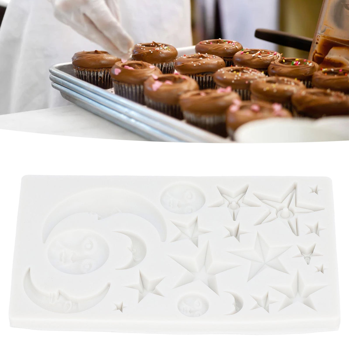 Silicone Fondant Mold Star Moon Face Nonstick Food Grade Silicone Reusable Heat Resistant Odorless Chocolate Molds