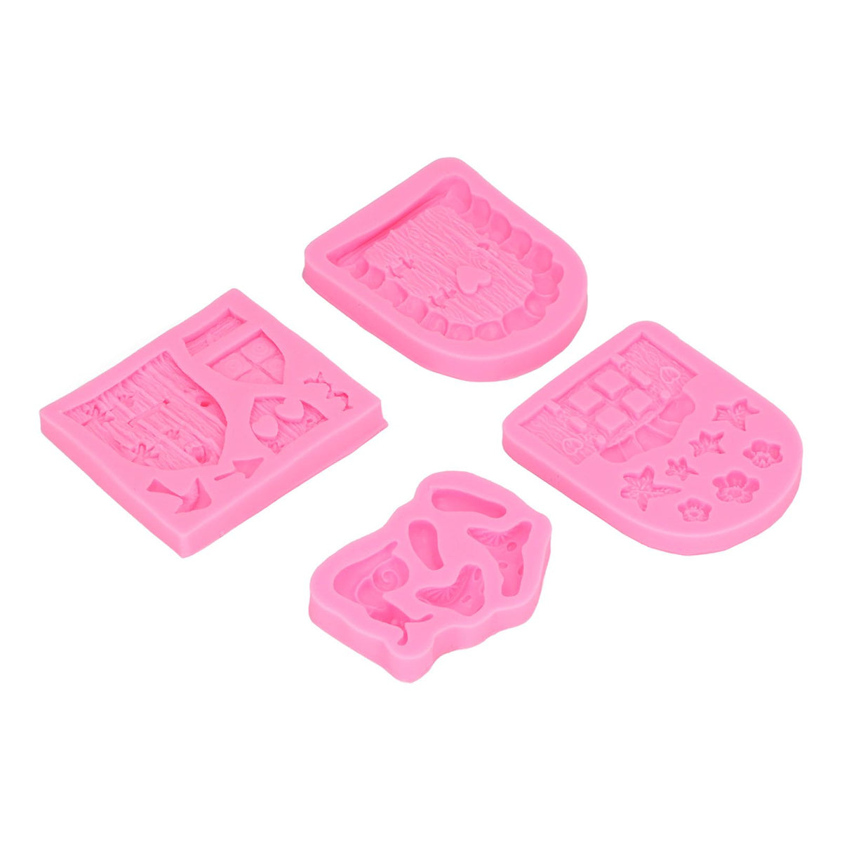 4PCS Enchanted Vintage Fairy Garden Silicone Mold Door Mushroom Flower Pattern Chocolate Molds for Home Bakery