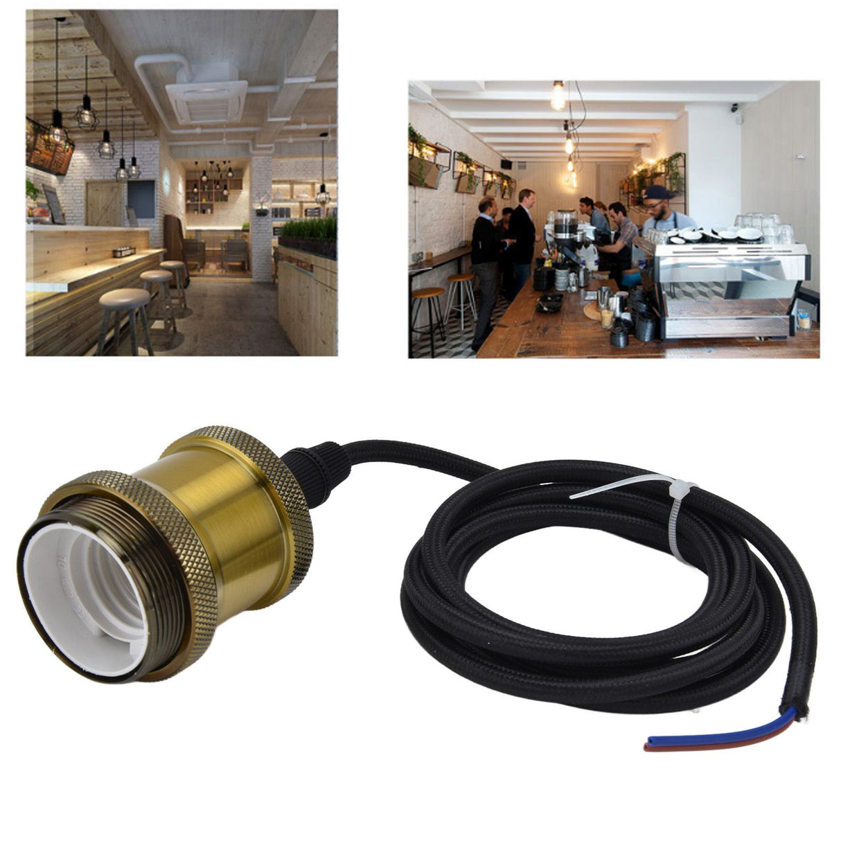 Retro Pendant Light Cord Kit Gold Hanging Plug In Lamp Socket Kit for DIY Light Fixtures