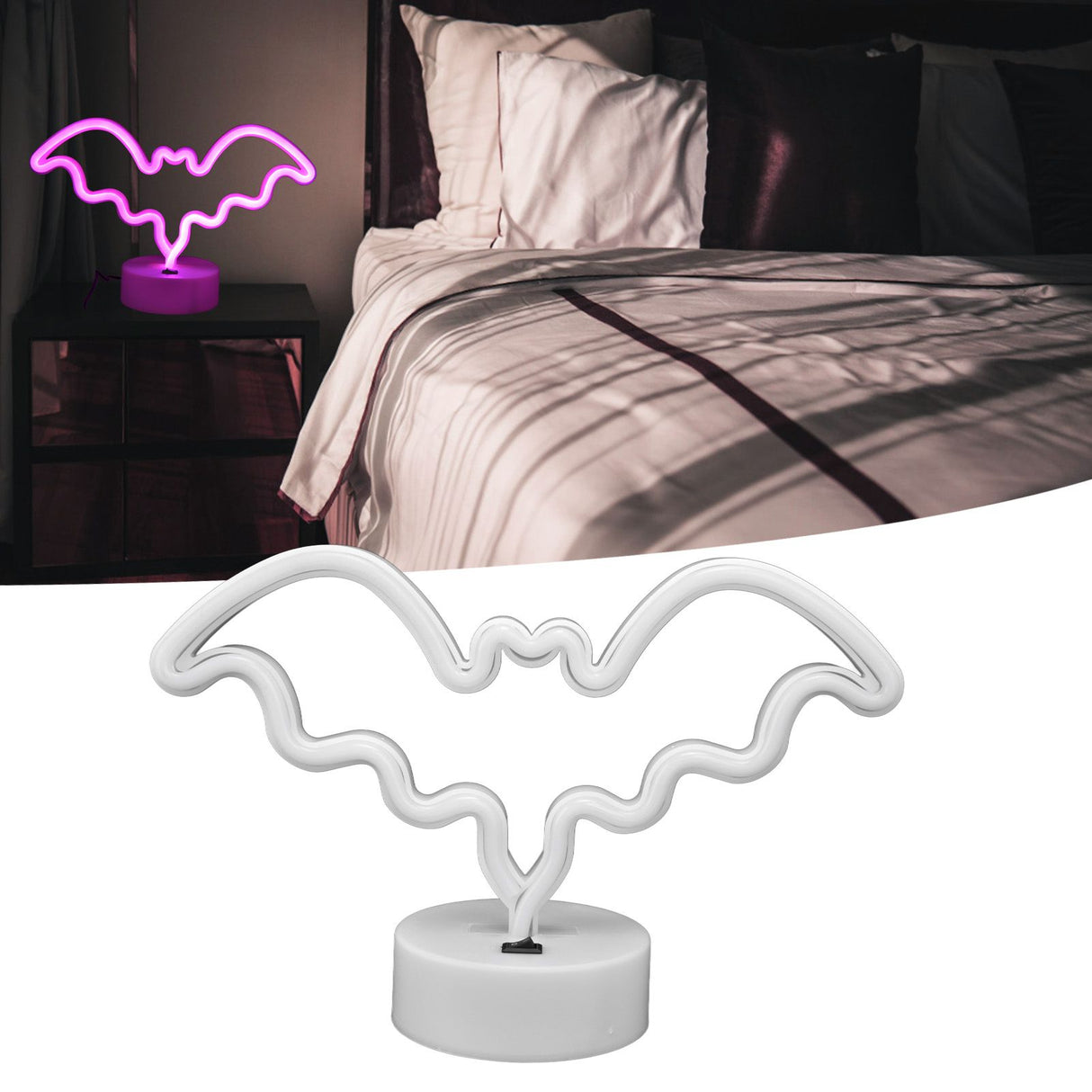 Bat Neon Signs Unique Halloween Neon Lights Decorations with Base USB Or Battery Operated for Bedroom Bar Festival