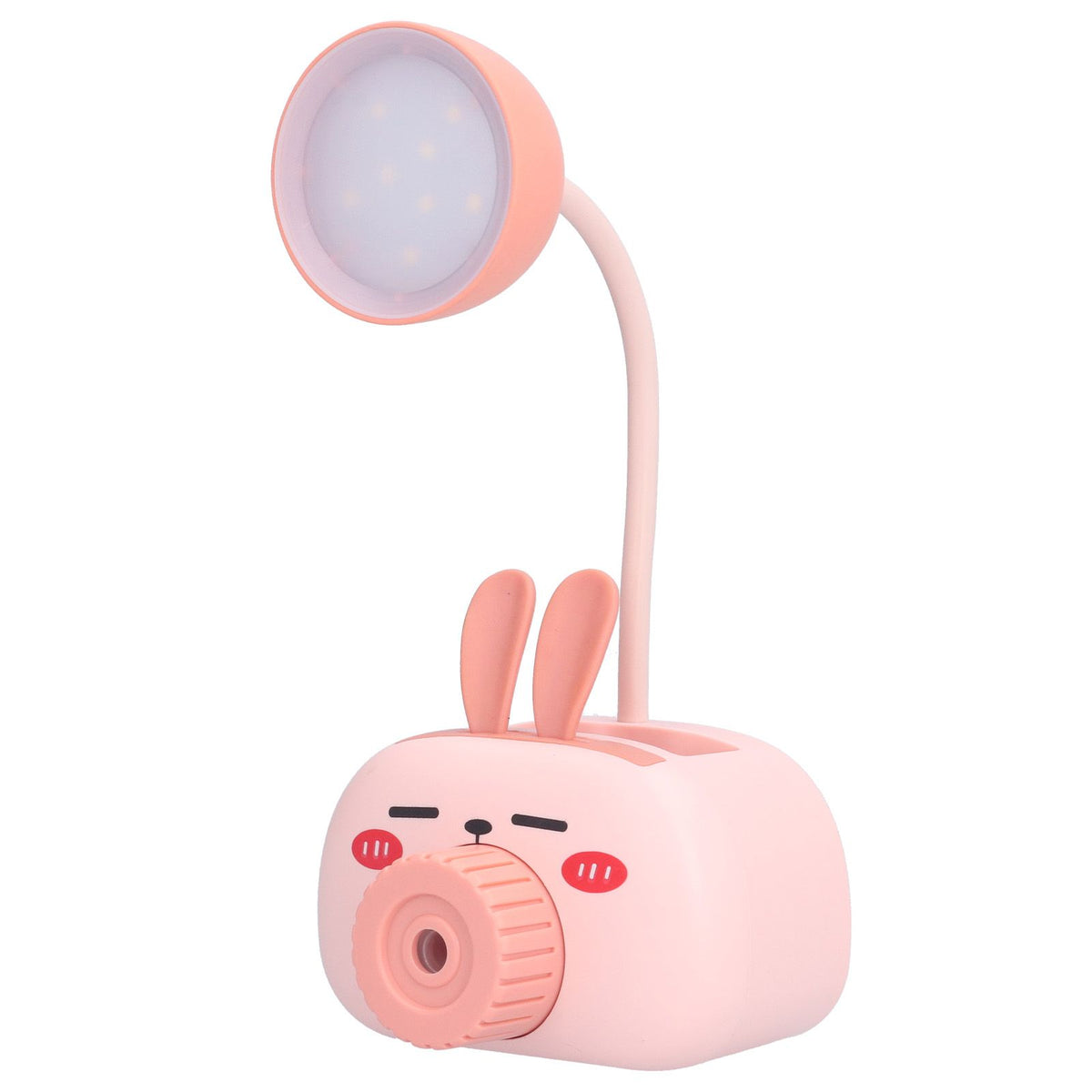 LED Folding Desk Lamp Cartoon Animal Multifunction Table Lamp Pen Holder Pencil Sharpener for Home OfficePink