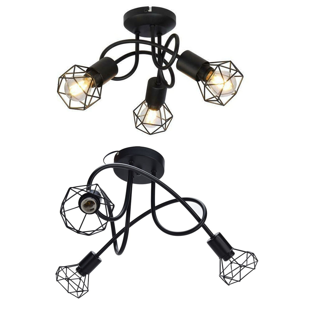 3 Heads Pendant Light Hollow Iron Ceiling Lamp Base for Bedroom Dining Room Living Room for E14 Bulb 85‑265V