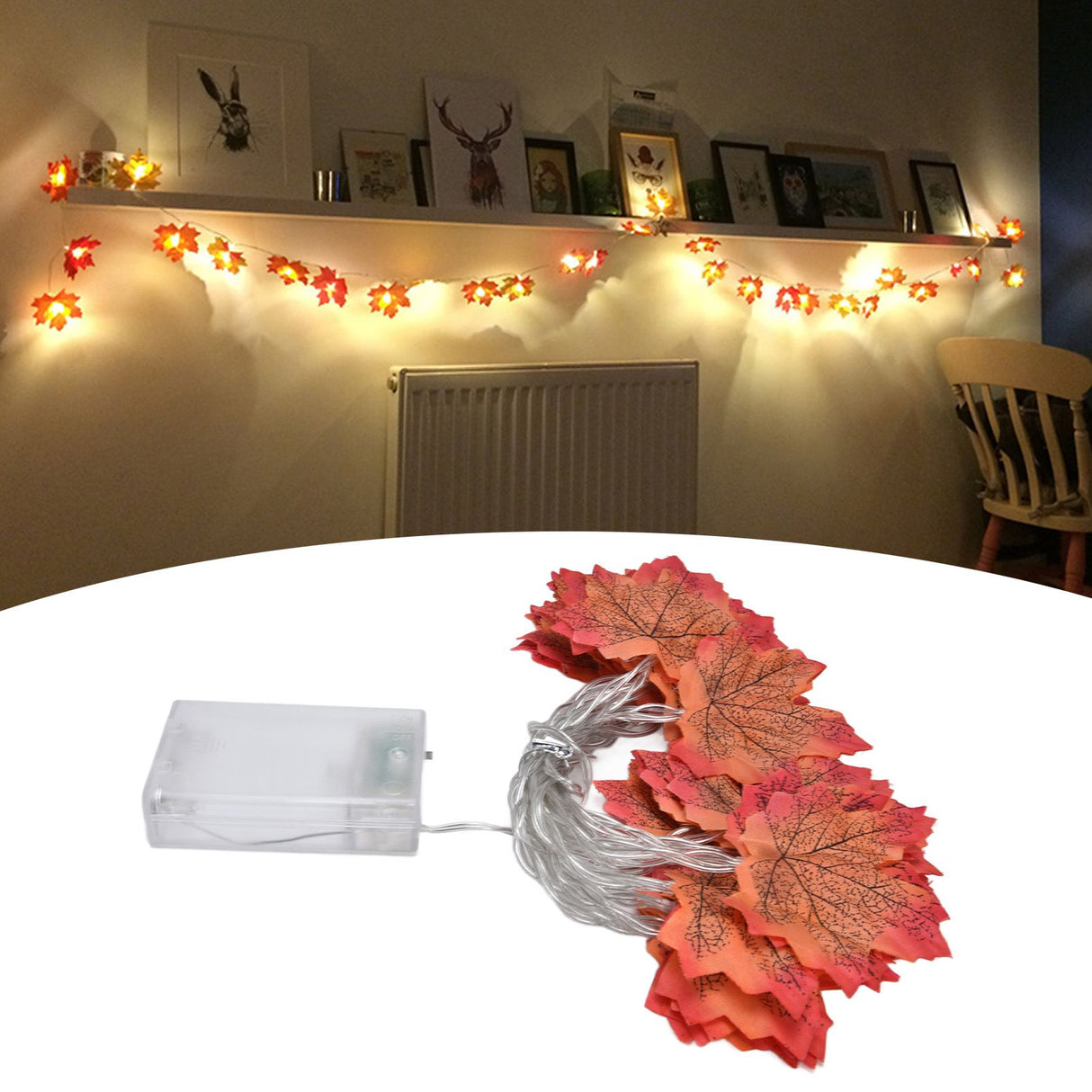Maple Leaves String Lights LED Fall Lighted Garland Thanksgiving Decorations 9.8ft Warm Light