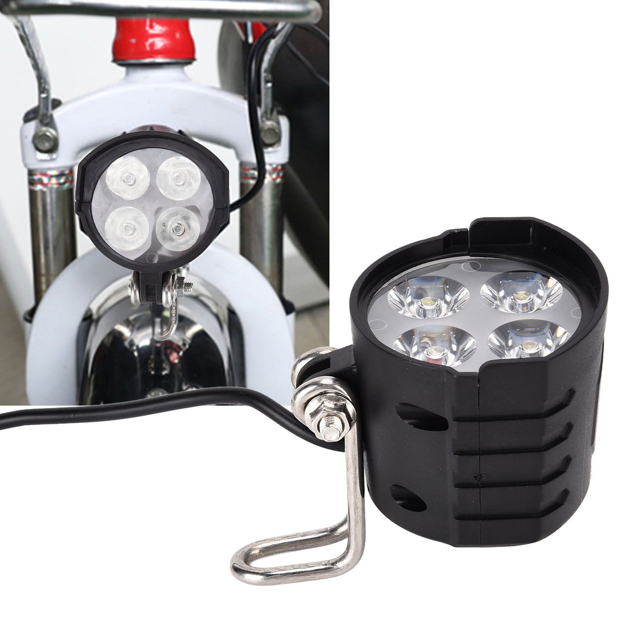 LED Headlights 2 in 1 Motorbike Horn Front Light for Scooter Electric Car Motorcycle 12-80V