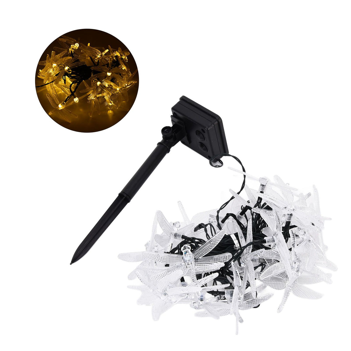 Dragonfly Solar String Lights 30LEDs Solar Powered Fairy Lights Waterproof Outdoor DecorationWarm Light