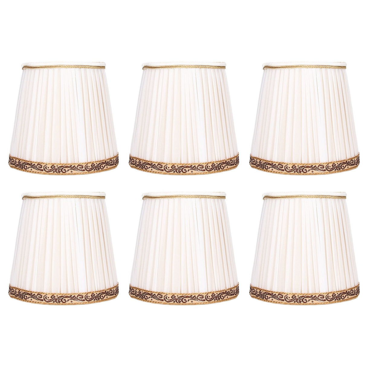 6Pcs Fabric Mesh Lamp Shade Clip On Lampshade Beige Golden Edge Style for E14 Chandelier Ceiling Lamp