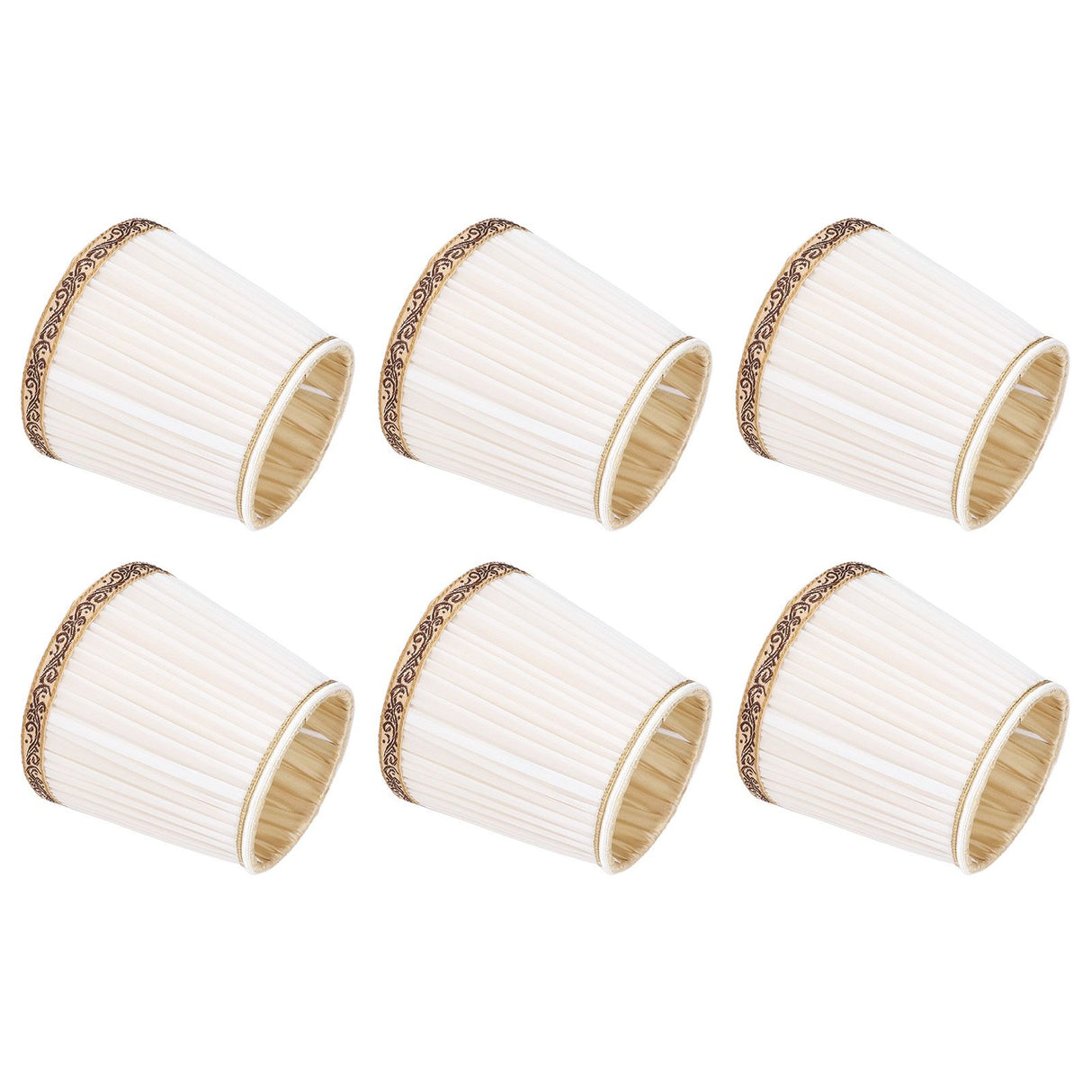 6Pcs Fabric Mesh Lamp Shade Clip On Lampshade Beige Golden Edge Style for E14 Chandelier Ceiling Lamp