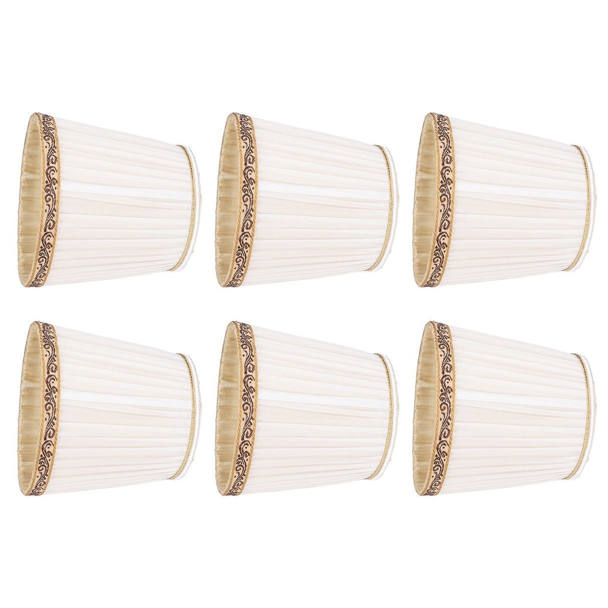 6Pcs Fabric Mesh Lamp Shade Clip On Lampshade Beige Golden Edge Style for E14 Chandelier Ceiling Lamp