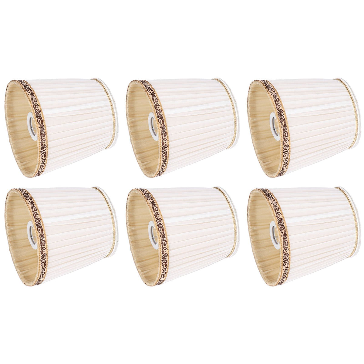 6Pcs Fabric Mesh Lamp Shade Clip On Lampshade Beige Golden Edge Style for E14 Chandelier Ceiling Lamp