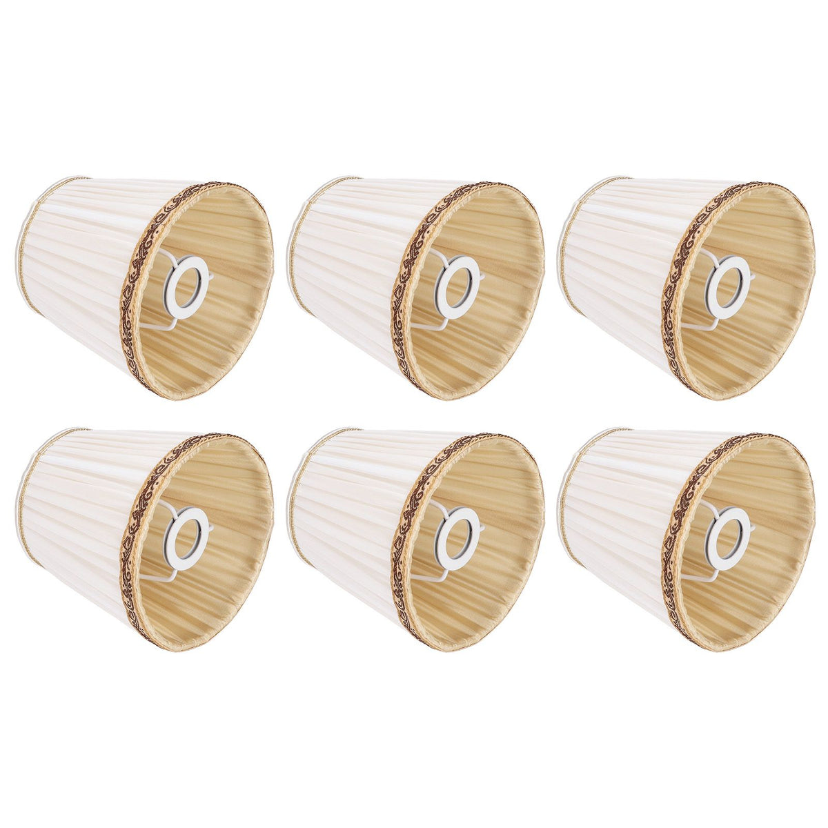 6Pcs Fabric Mesh Lamp Shade Clip On Lampshade Beige Golden Edge Style for E14 Chandelier Ceiling Lamp