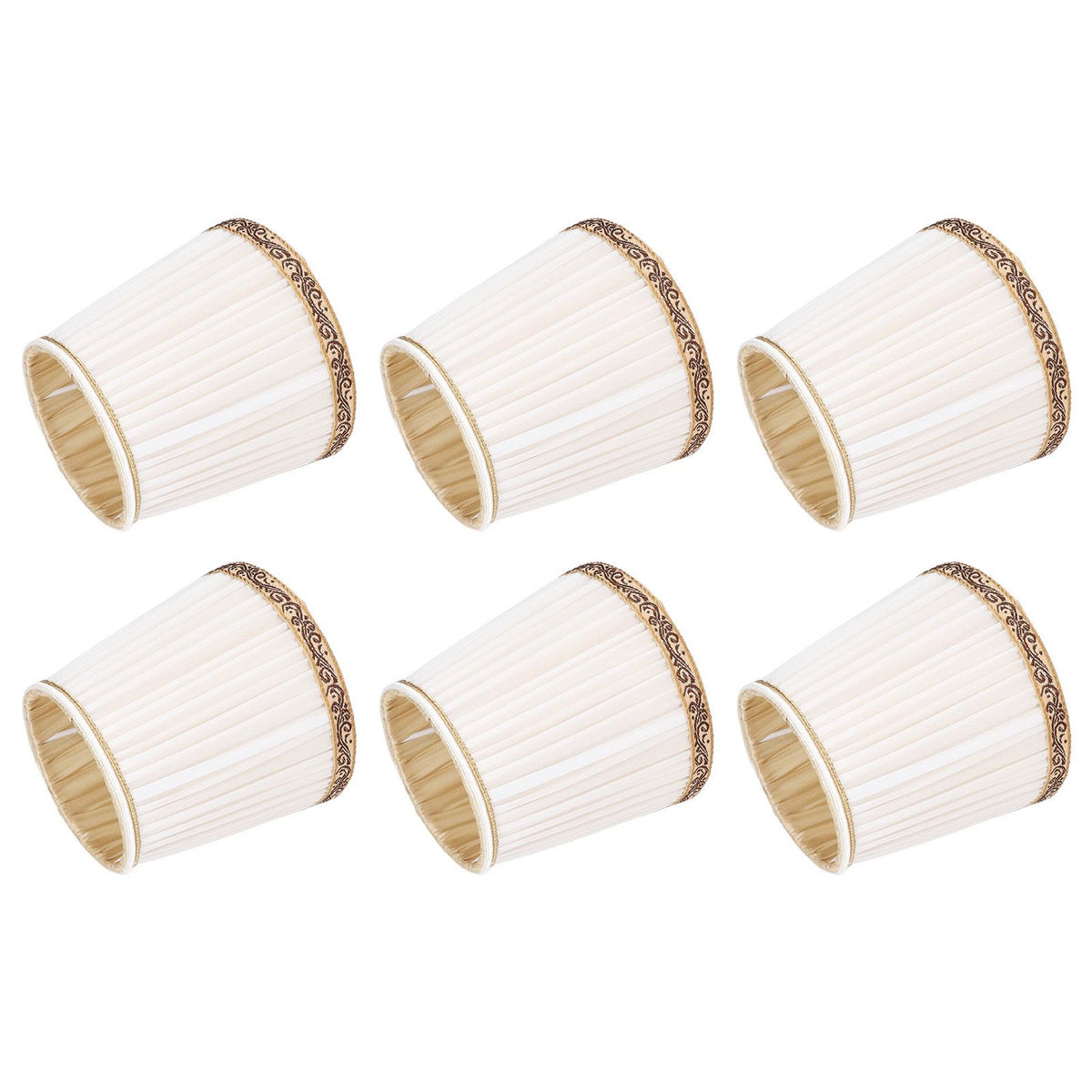 6Pcs Fabric Mesh Lamp Shade Clip On Lampshade Beige Golden Edge Style for E14 Chandelier Ceiling Lamp