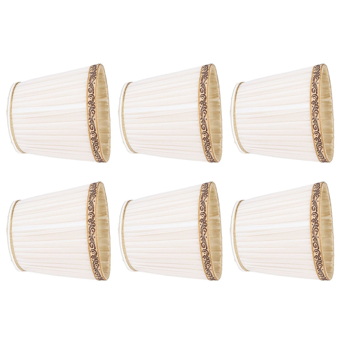 6Pcs Fabric Mesh Lamp Shade Clip On Lampshade Beige Golden Edge Style for E14 Chandelier Ceiling Lamp