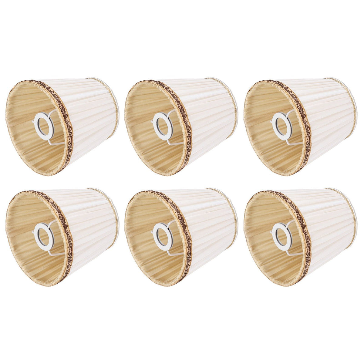 6Pcs Fabric Mesh Lamp Shade Clip On Lampshade Beige Golden Edge Style for E14 Chandelier Ceiling Lamp