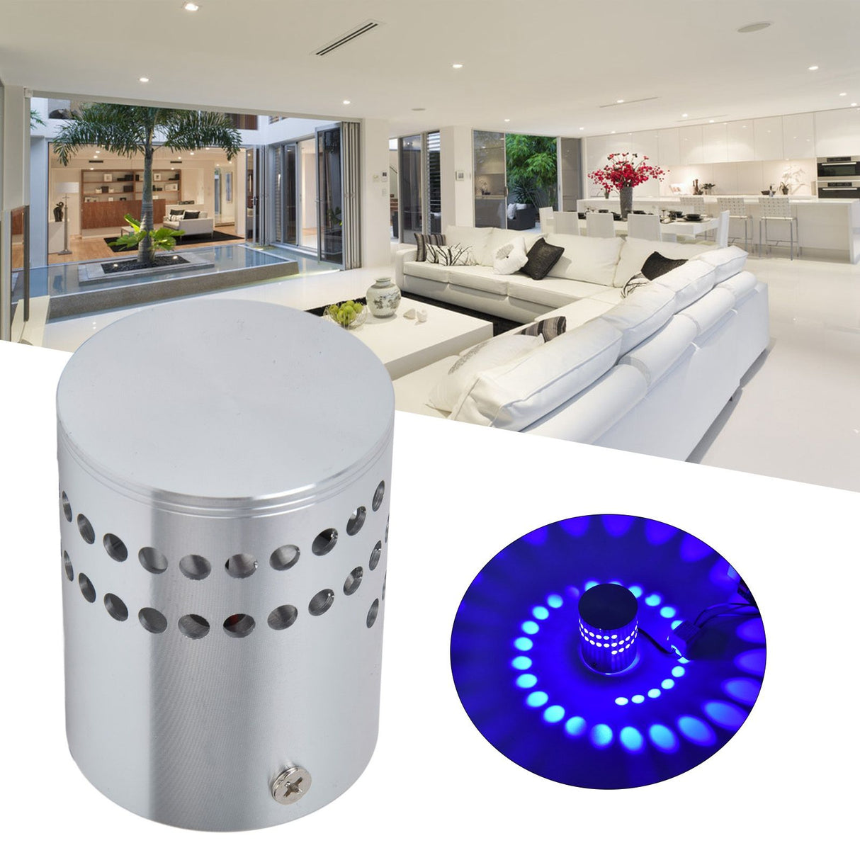 LED Aluminum Spiral Hole Wall Light Corrosion Resistance 3W Dimmable Spiral Lamp for Porch Living RoomBlue
