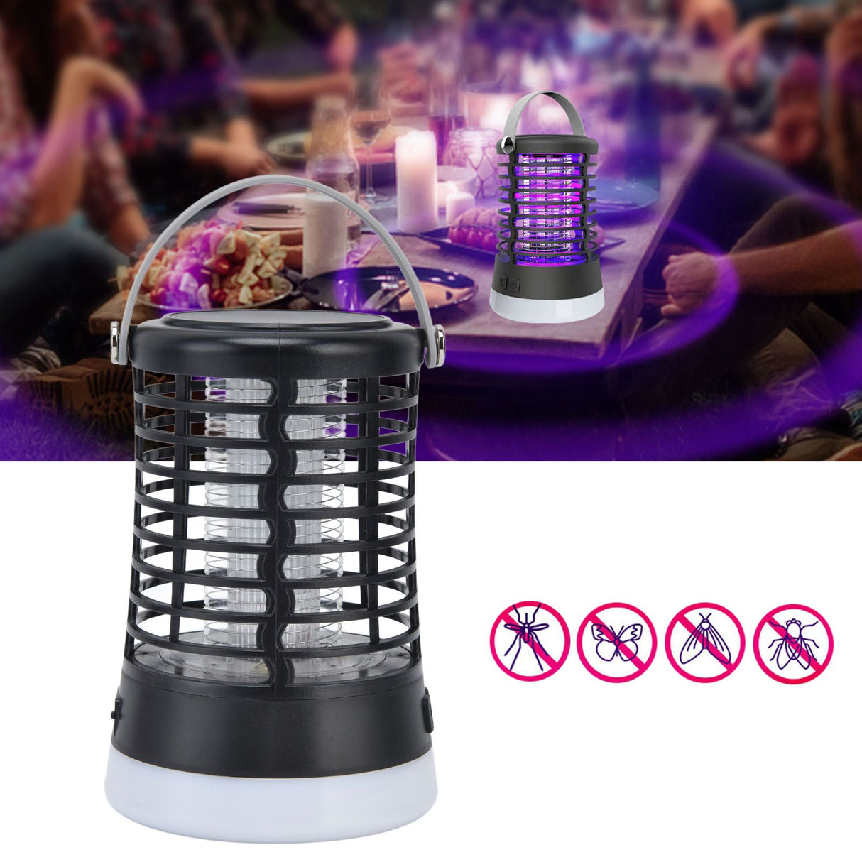 Electric Mosquito Light USB Charging Mosquito Trap Lamp with 3 Light Colors for Bedroom Kitchen Office Garden