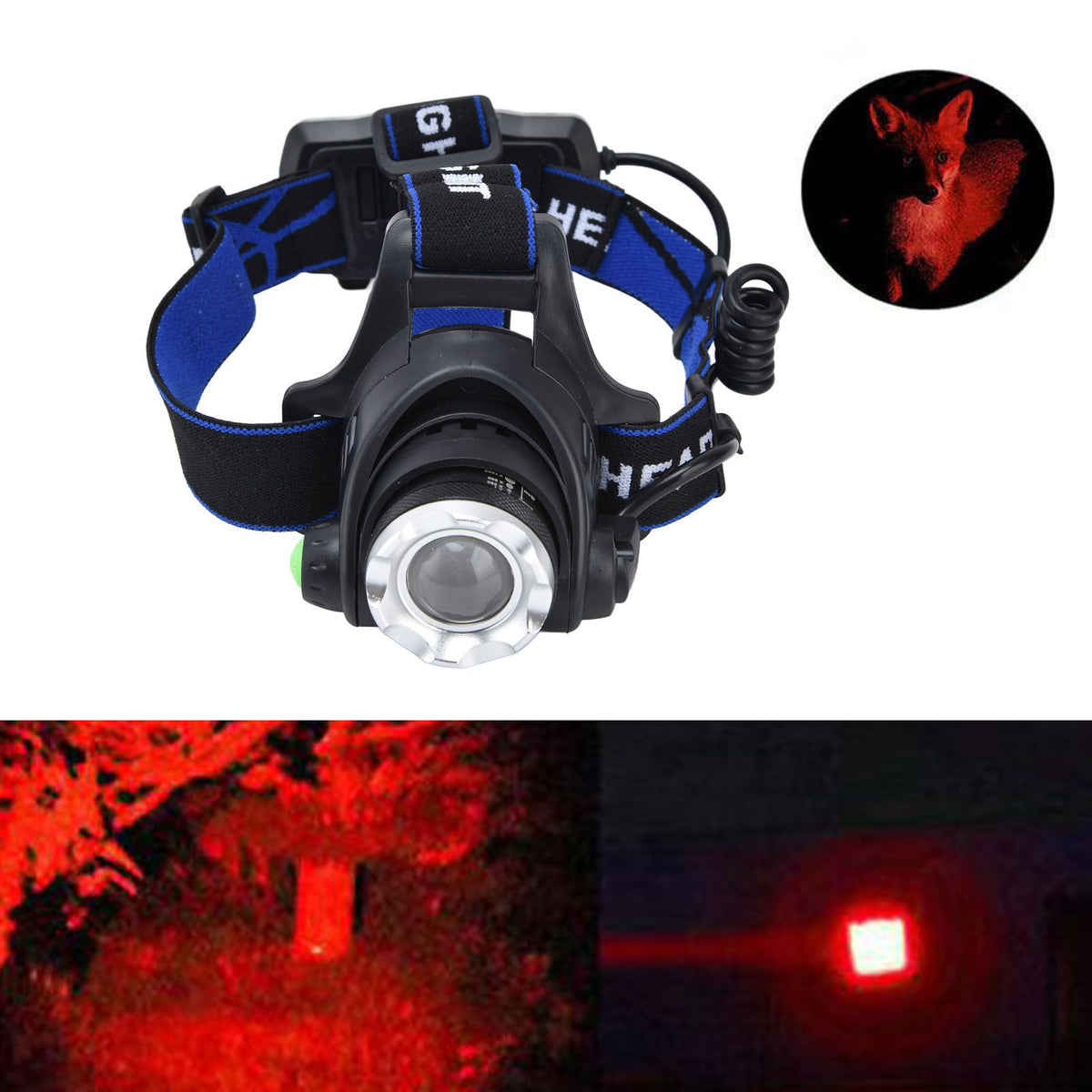 4 in 1 RGBW Focus Headlamp Telescopic Zoom USB Rechargeable Super Bright Headlight for Fishing