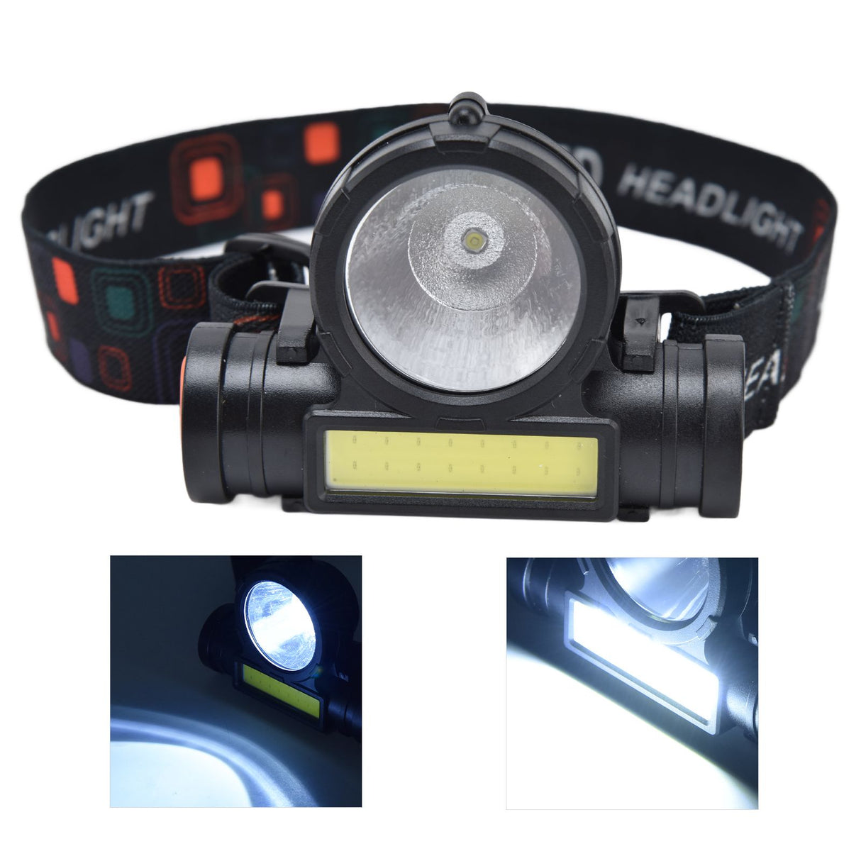 Headlamp LED COB Dual Use Adjustable USB Rechargeable Waterproof LED Headlamp for Outdoor Camping Hunting Fishing