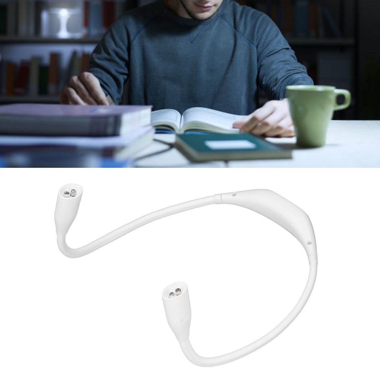 Neck Light USB Rechargeable 3 Brightness Levels 360° Flexible LED Neck Reading Lamp for Running RepairingWhite