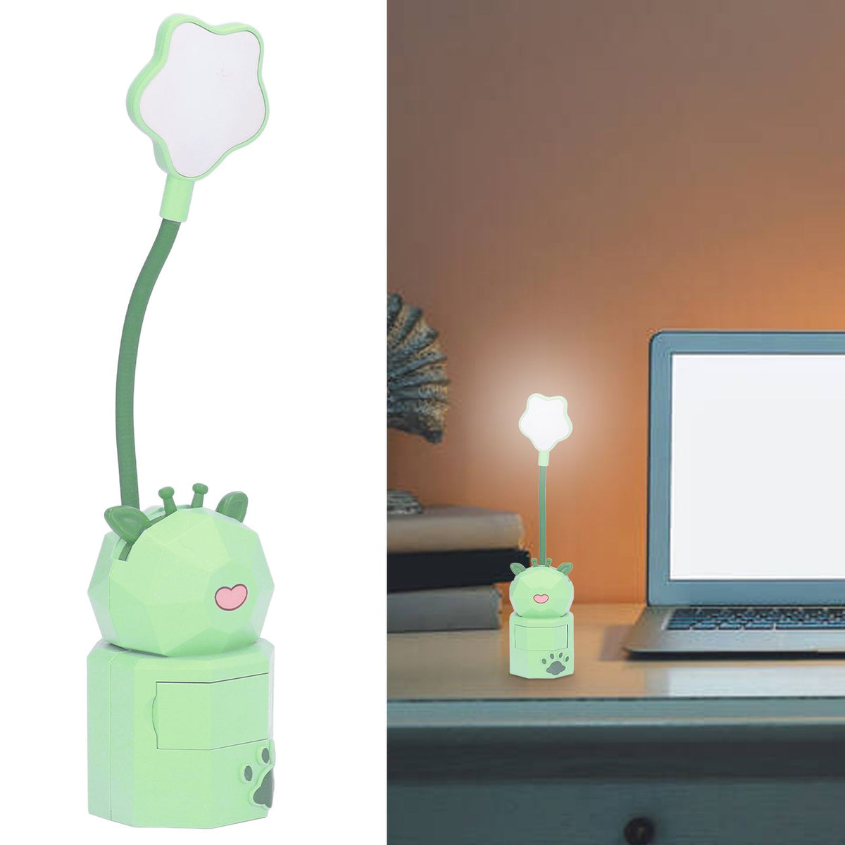 Kids Reading Light Cute Design USB Charging Warm Light 360 Degrees Gooseneck Adjustment Safe Material Kids LampGreen