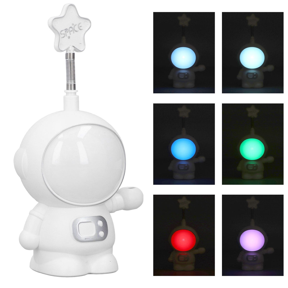 LED Desk Lamp 2 Lighting Modes Eye Protection USB Charging Astronaut Night Light with Pencil Sharpener for Home DeskWhite
