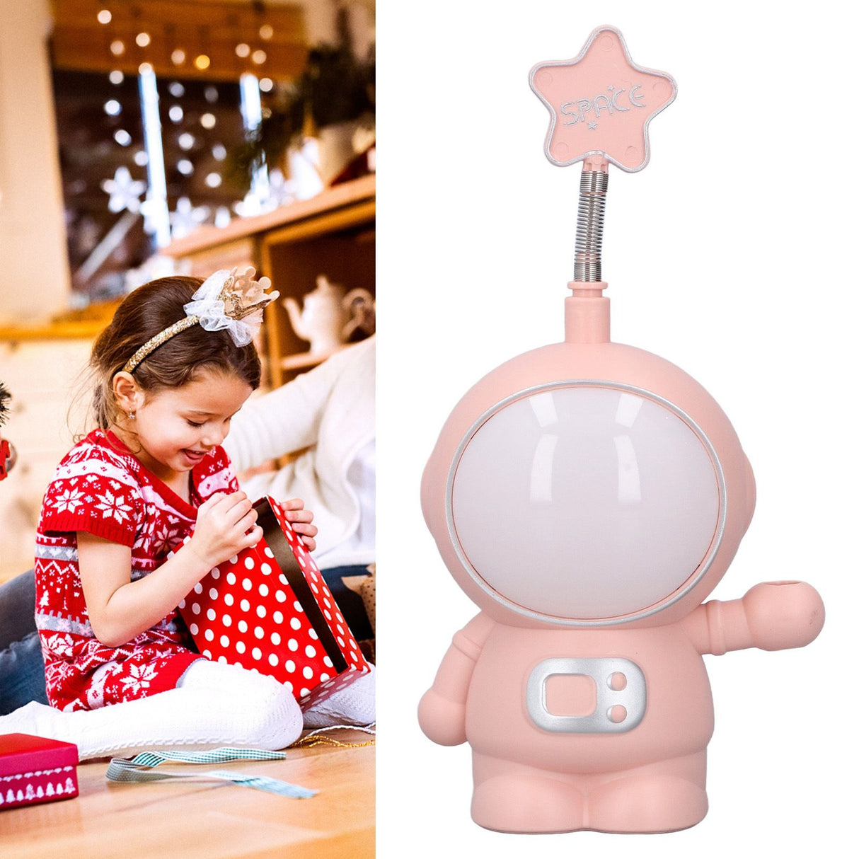LED Desk Lamp 2 Lighting Modes Eye Protection USB Charging Astronaut Night Light with Pencil Sharpener for Home DeskPink