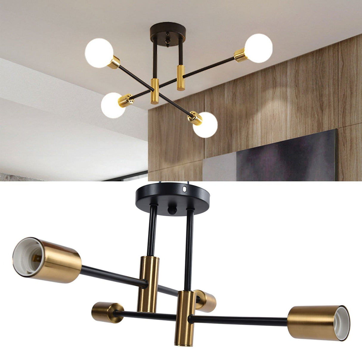 4 Light Ceiling Mount Lamp 360° Rotation Adjustable Wrought Iron Ceiling Light for Dining Room Kitchen Office 110‑220V