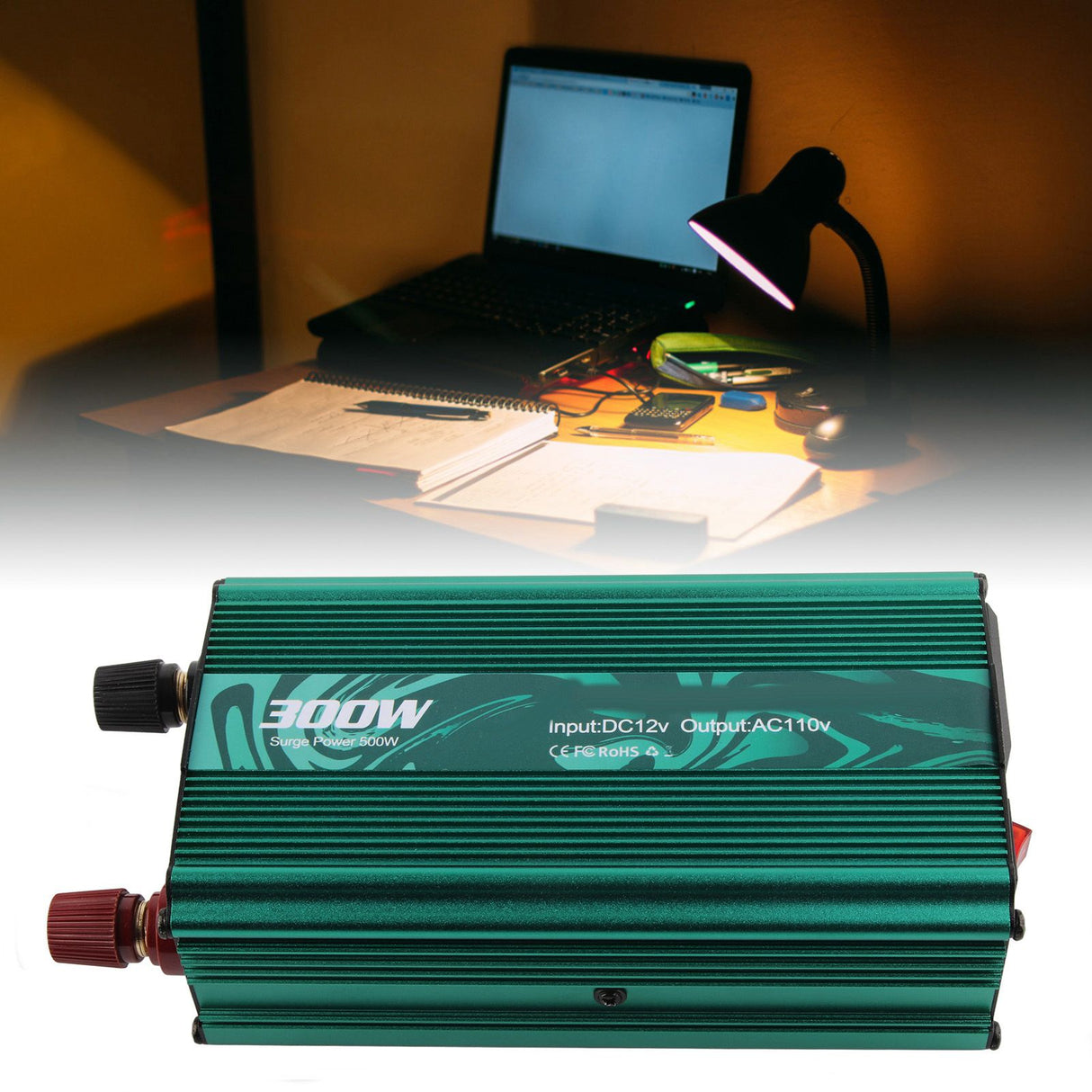 DC to AC Converter Aluminum Alloy Smart Repair Sine Wave Power Inverters 300W 12V to 110V Vert