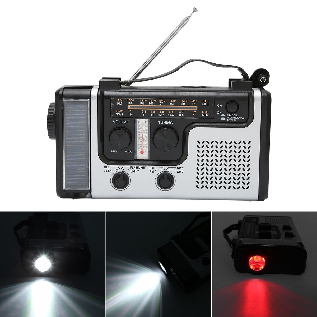 LED Hand Crank Radio AM FM SW Solar Dynamo Outdoor Emergency Radio with Portable Flashlight
