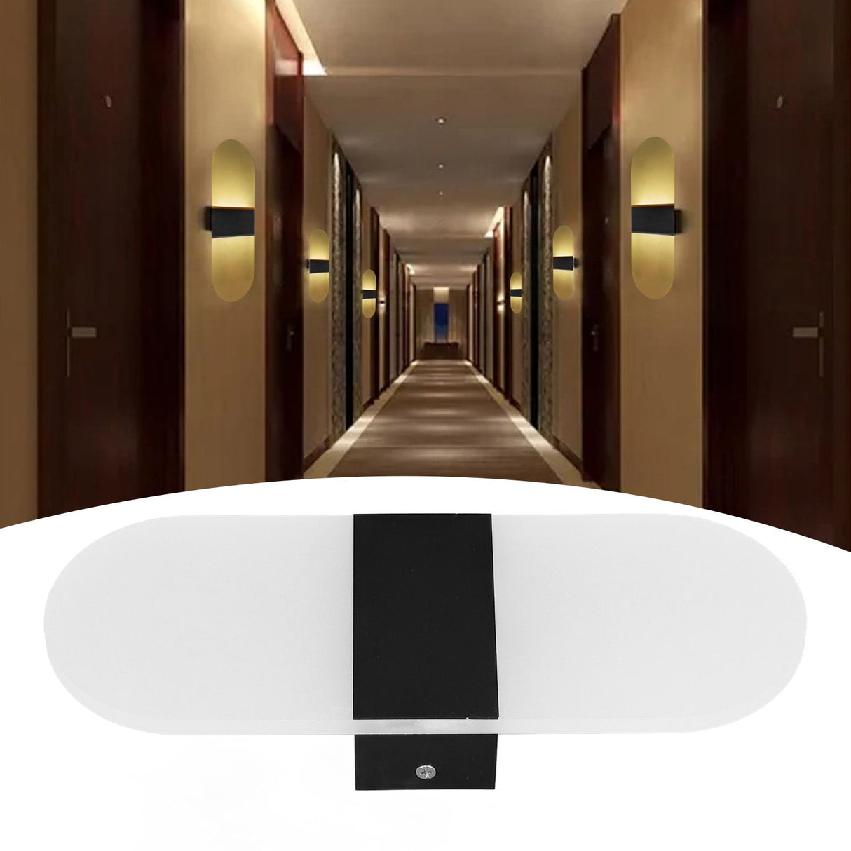LED Wall Light Acrylic 360° Up Down 6W Warm Modern Wall Lamp for Hallway Bedroom Restaurant 90‑265V Black