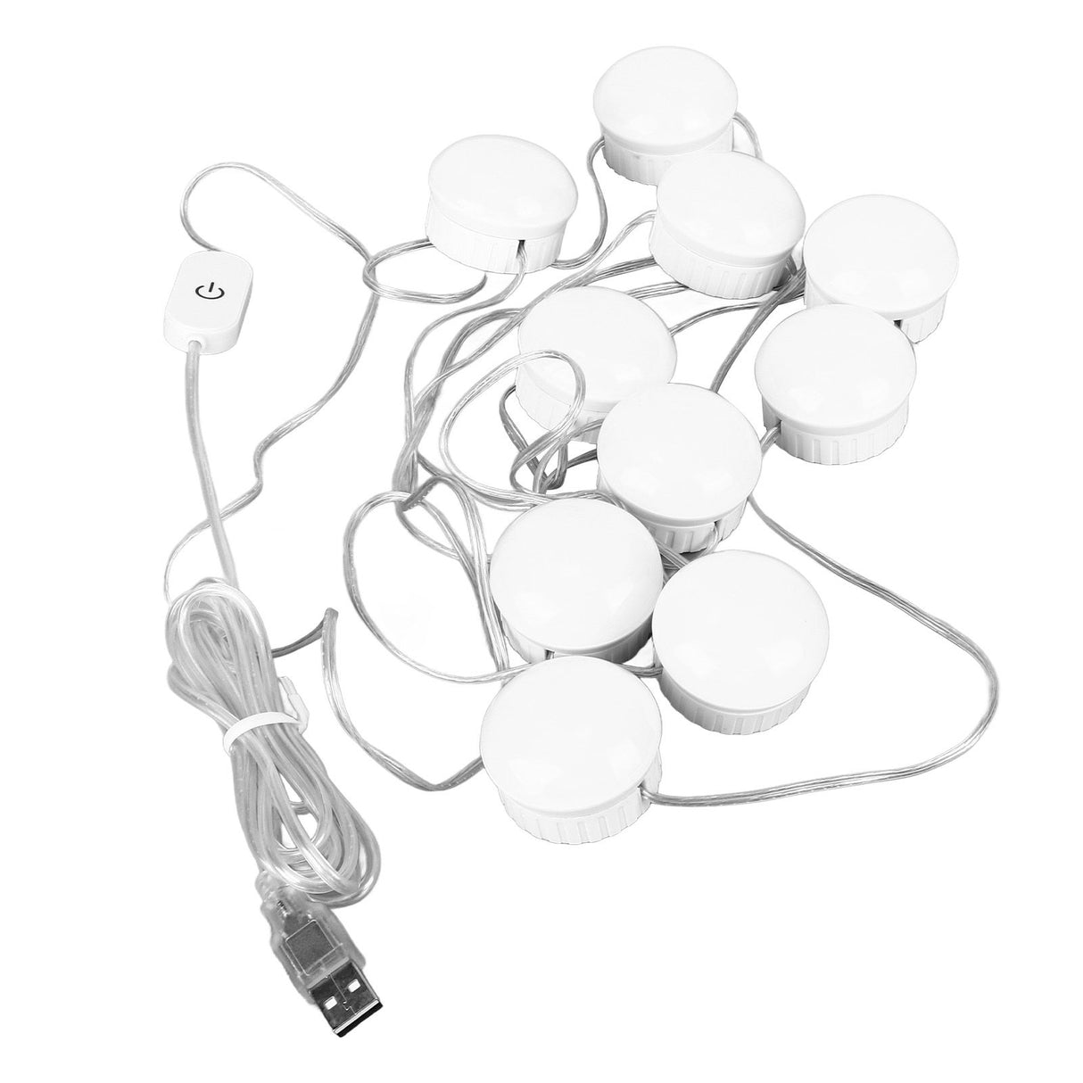 LED Mirror Light 5 Level Brightness Adjustment Touch Switch 10 Bulbs White Light Mirror Lamp with Retractable Cable
