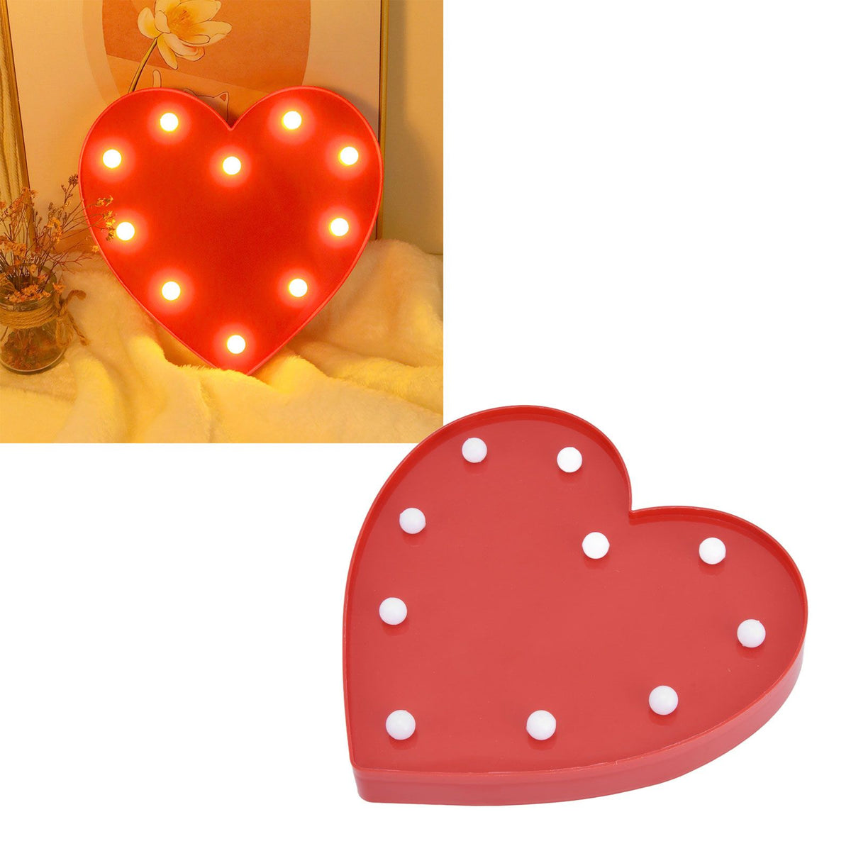 Heart Shaped Night Light 10 LEDs Cute Battery Powered Warm Light Kids LED Love Shaped Lamp with Hook Hole for Kid's Room Red