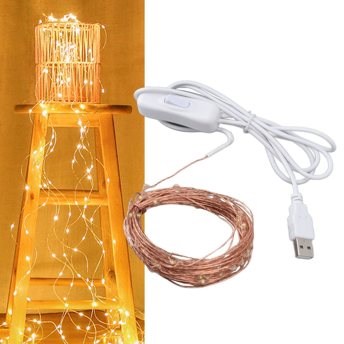 USB Copper Wire String Lights DIY 100 LEDs 10m/32.8ft Energy Saving Safe Warm Light LED Light String for Outdoor
