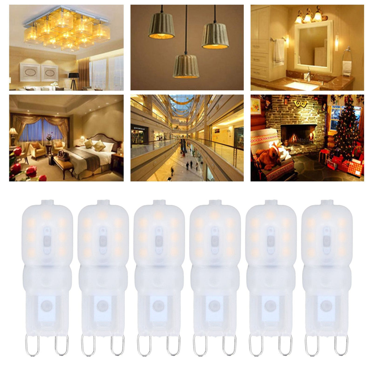 6Pcs G9 LED Light Bulbs Dimmable 3W Energy Saving 360 Degree Light Light Bulb for Ceiling Lamps and Pendant Lamps Warm White 220-240V