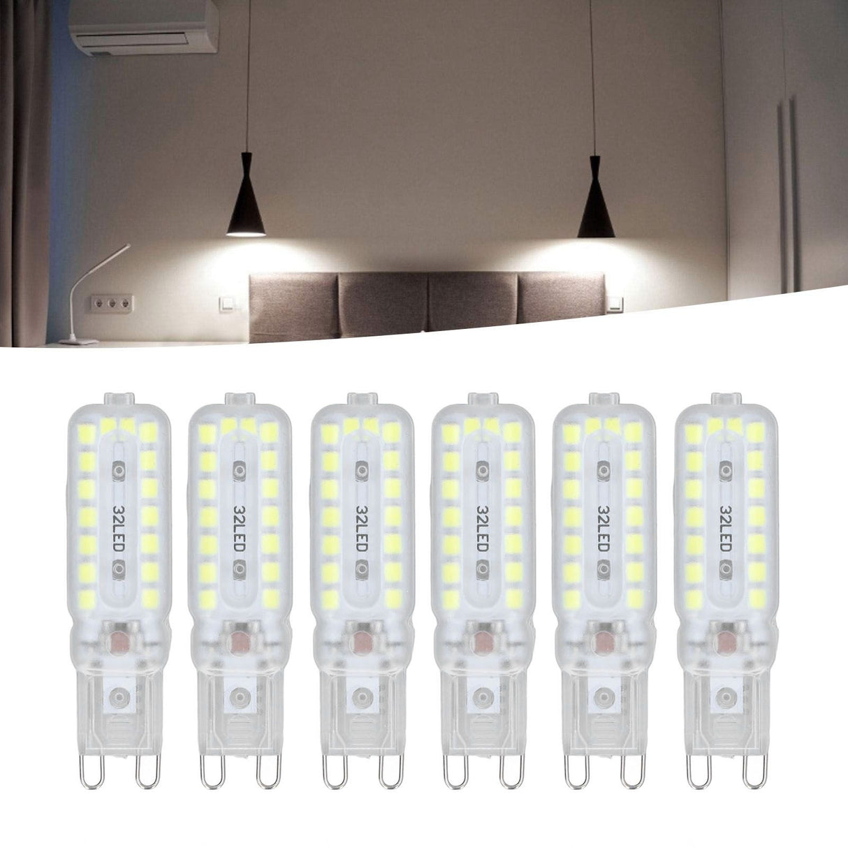 6pcs G9 LED Bulbs 7W Dimmable 360° Illumination Replacement Light Bulb for Wall Desk Cabinet Lamp White Light 220-240V