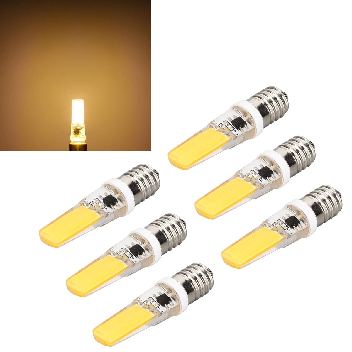 6PCS E14 COB Lamp Bulb Mini 360 Degree Lighting Heat Sinking Silicone Anti Glare for Chandelier Ceiling Light Warm White Light 3000K