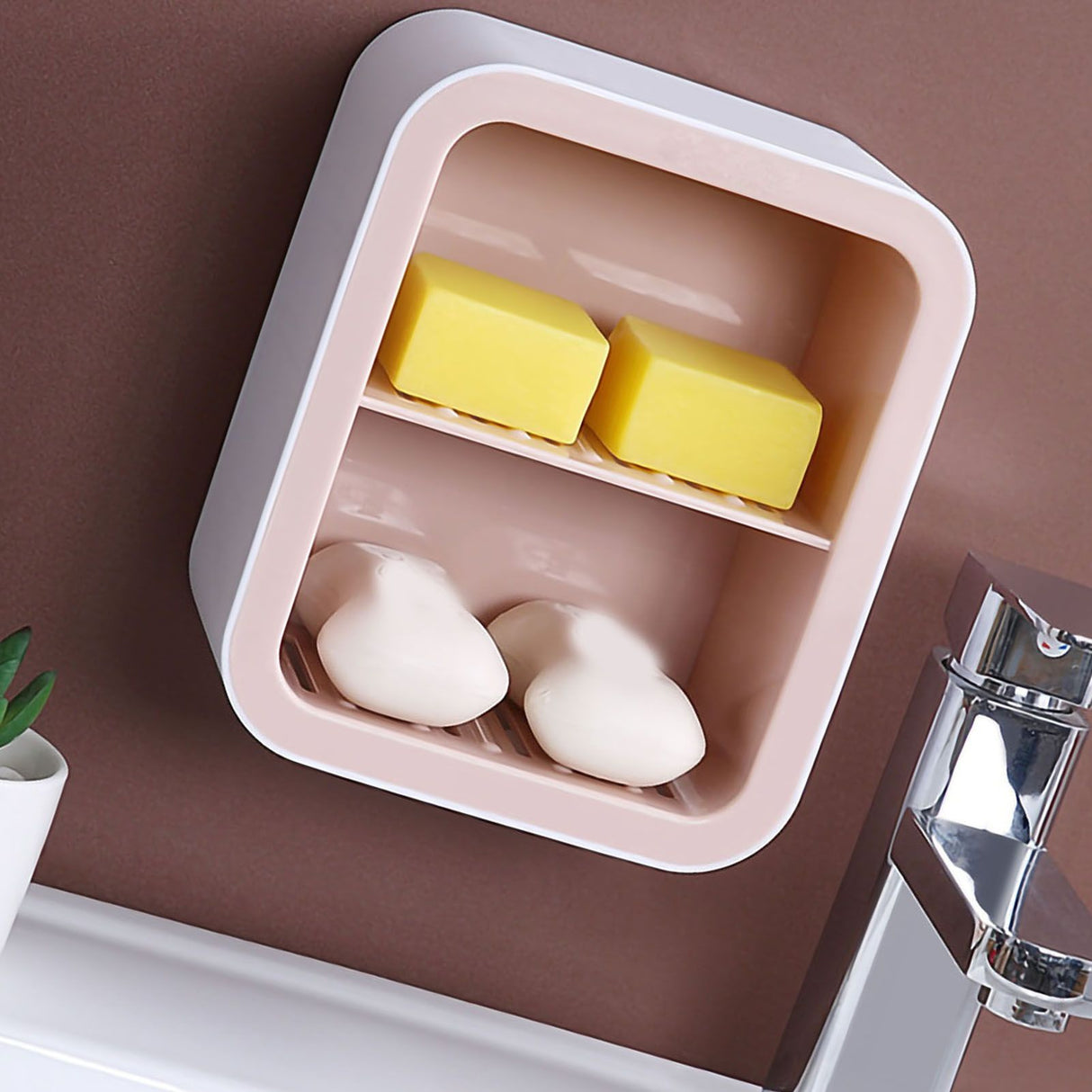 Wall Mount Soap Rack Drain Toilet Suction Disc Punch Free Box Student Dormitory Supplies Nordic 2 Layer Pink