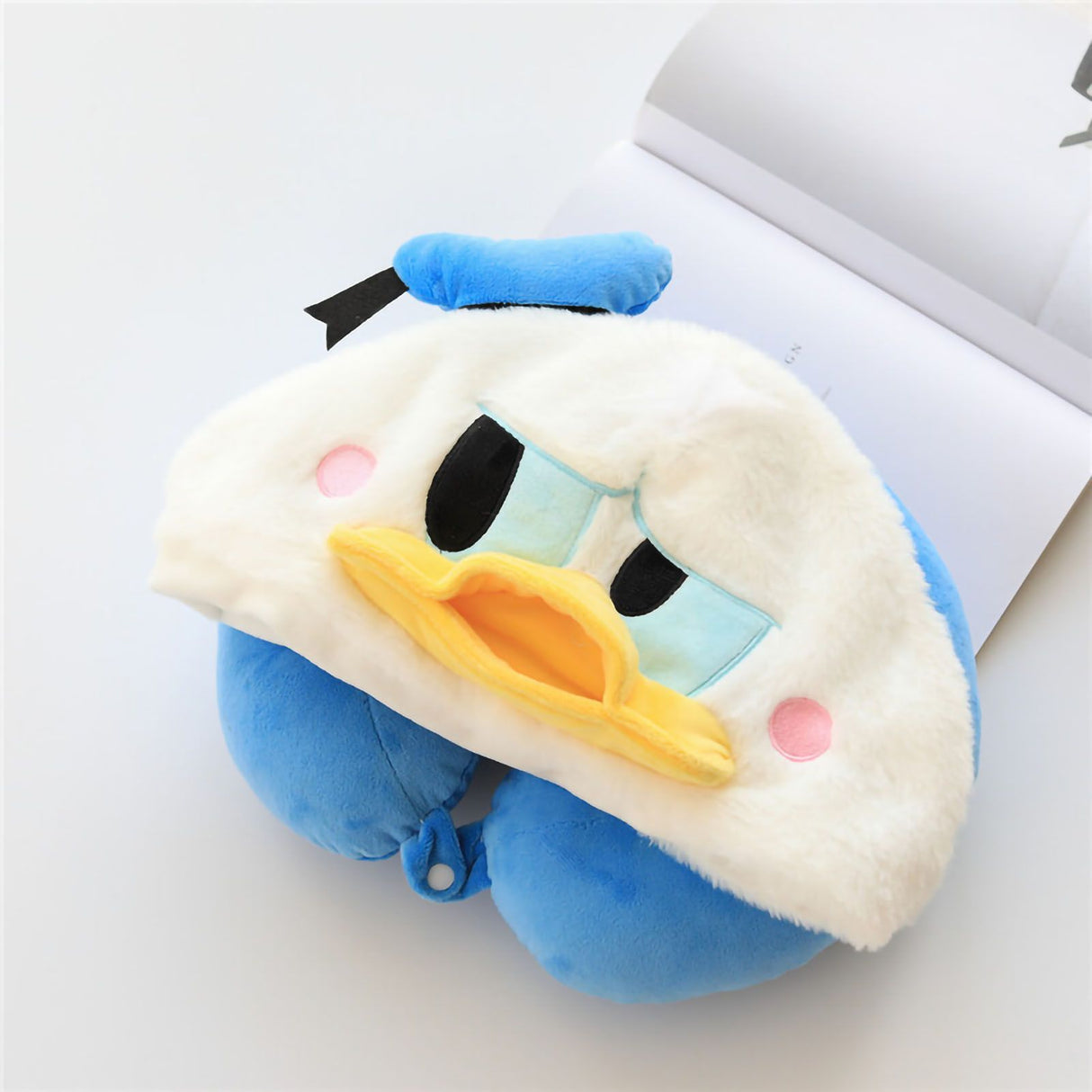 Hooded U Shaped Pillow Cute Cartoon Travel PP Cotton U Shaped Neck Pillow for Airplane Seat Duck