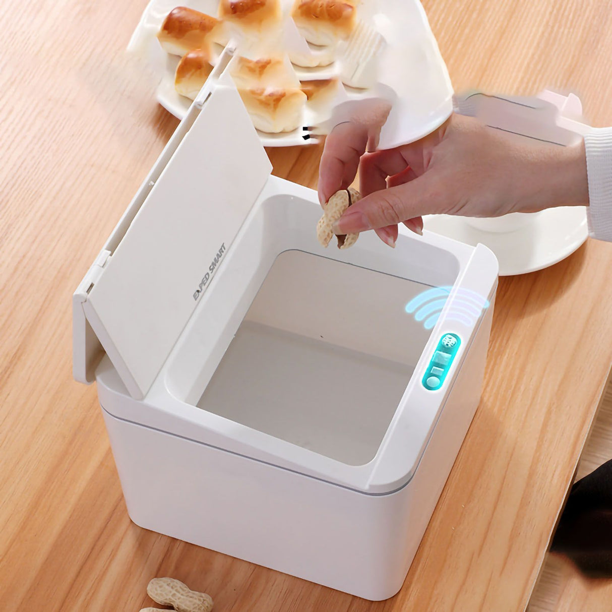 Smart Sensor Trash Waste Can Multifunctional Electric Induction Storage Bin for Desktop Car White