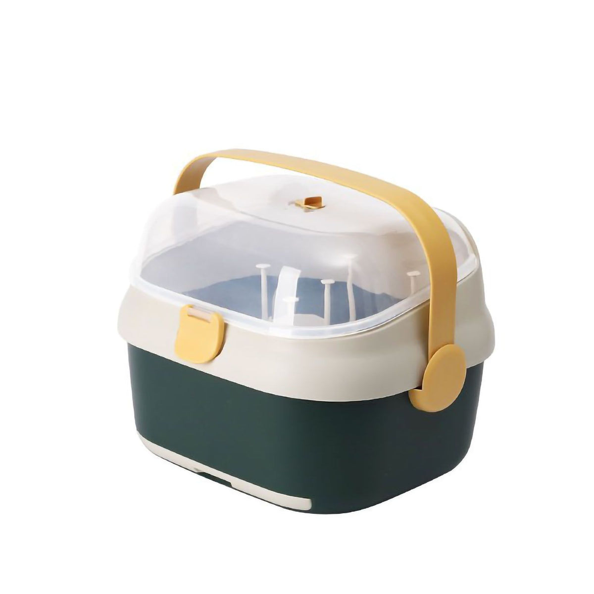 Baby Bottle Drying Rack Nursing Bottle Storage Box Container with Swivel Vent Dust Cover Drain Tray Detachable Holder Green