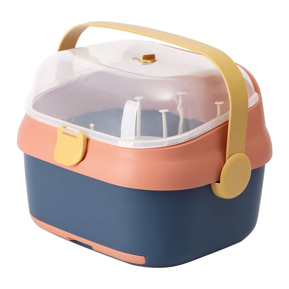 Baby Bottle Drying Rack Nursing Bottle Storage Box Container with Swivel Vent Dust Cover Drain Tray Detachable Holder Blue